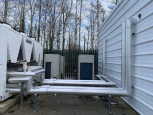 external pipework for a chiller fully insulated and cladding supplied by Lagforce