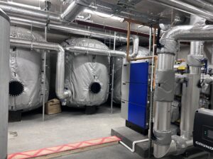 Thermal valve covers installed by Lagforce to large buffer vessels and valves in an energy center in Dublin
